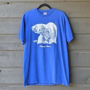 VTG 1987 Skagway Alaska Polar Bear Blue 100% Cotton Short Sleeve T-Shirt Large
